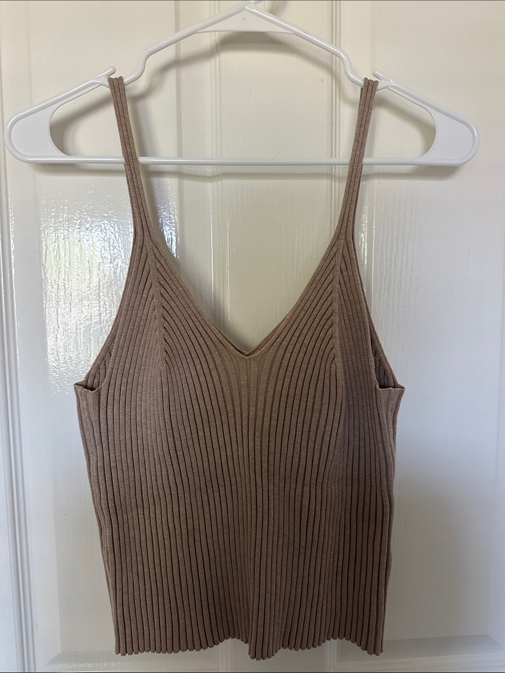 H&M Ribbed V-Neck Spaghetti Strap Tank Top - Taupe